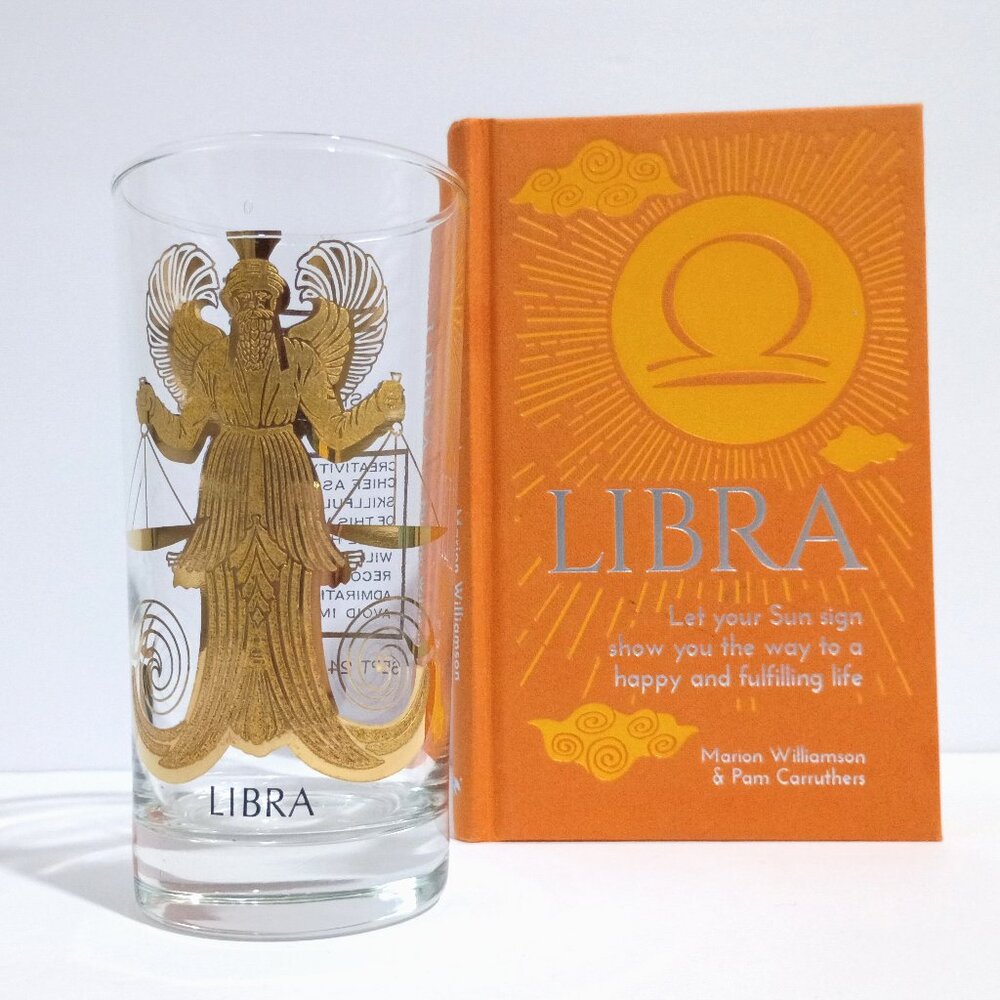Vintage Libra 22KT Gold Highball Beverage Bar Glass with Book